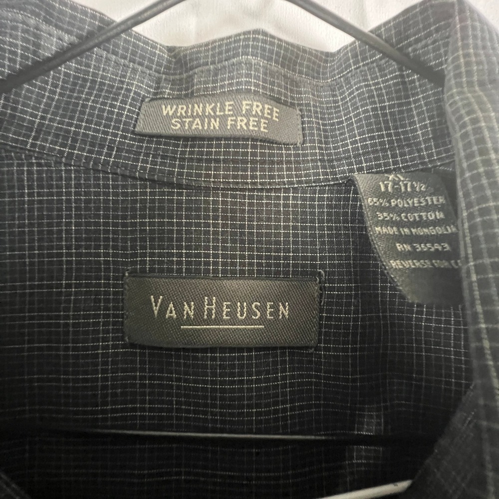 Van Heusen Mens XL‎ Charcoal Gray Grid Check Short Sleeve Button Down Shirt 228